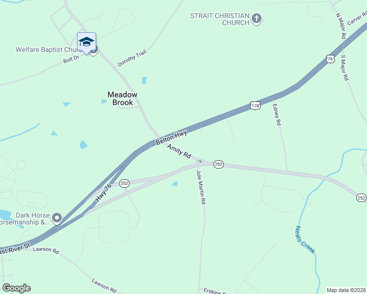 map of restaurants, bars, coffee shops, grocery stores, and more near 3207 Amity Road in Anderson