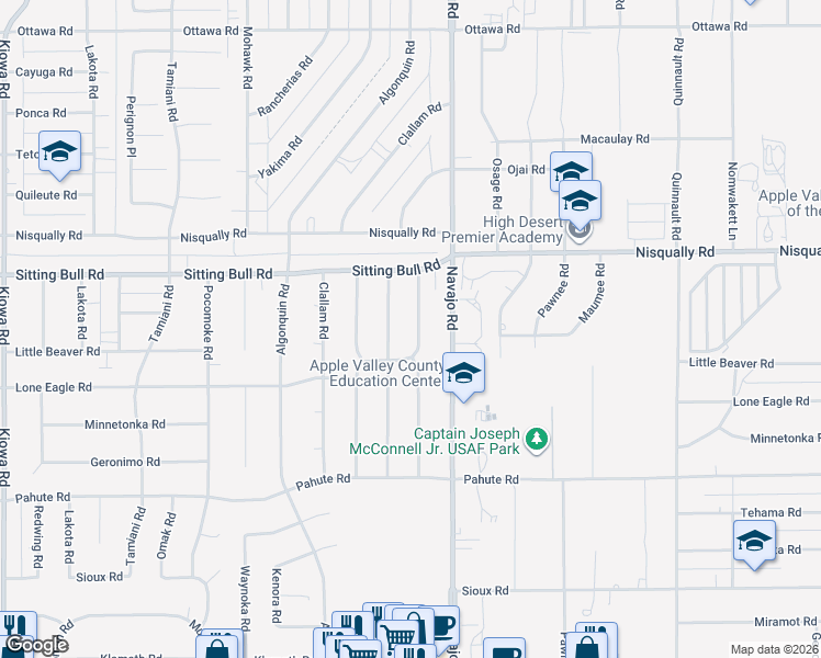 map of restaurants, bars, coffee shops, grocery stores, and more near 12766 Standing Bear Road in Apple Valley
