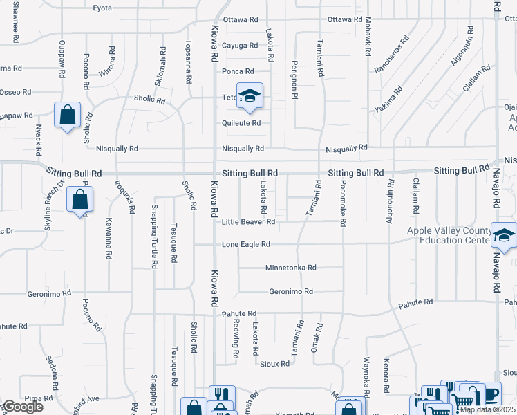 map of restaurants, bars, coffee shops, grocery stores, and more near 12770 Lakota Road in Apple Valley