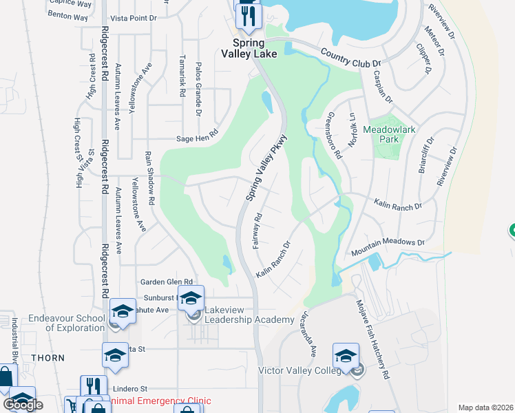 map of restaurants, bars, coffee shops, grocery stores, and more near 12785 Spring Valley Parkway in Victorville