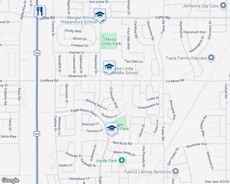 map of restaurants, bars, coffee shops, grocery stores, and more near 12596 Silver Saddle Way in Victorville