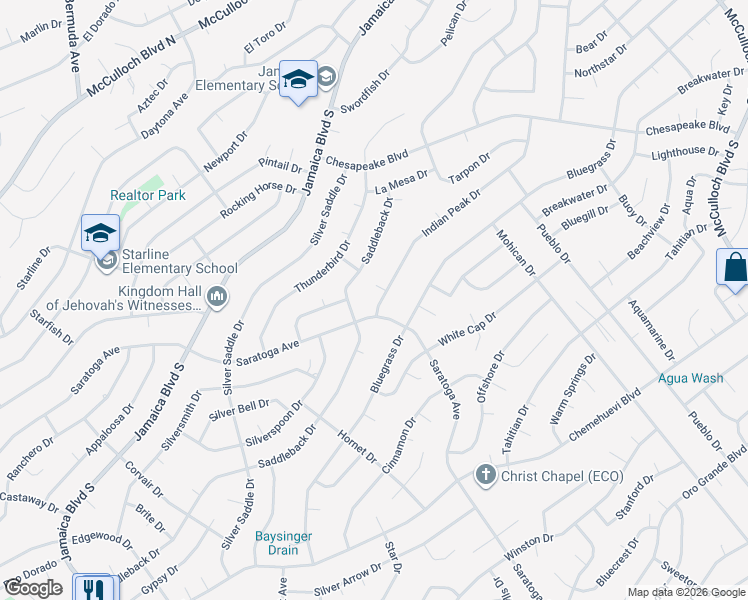 map of restaurants, bars, coffee shops, grocery stores, and more near 3405 Indian Peak Drive in Lake Havasu City