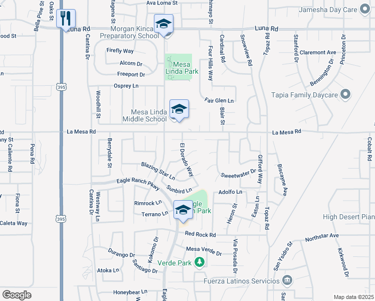 map of restaurants, bars, coffee shops, grocery stores, and more near 12596 Silver Saddle Way in Victorville