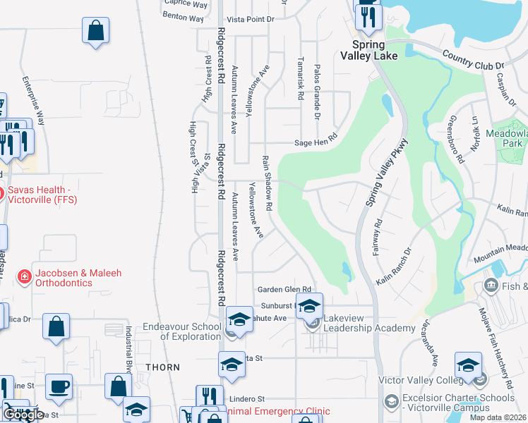 map of restaurants, bars, coffee shops, grocery stores, and more near 12786 Rain Shadow Road in Victorville