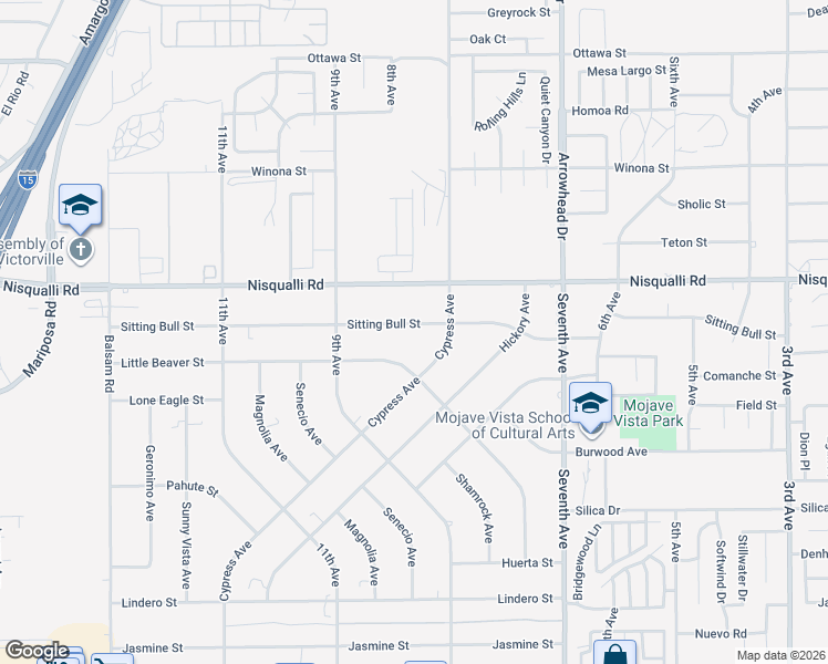 map of restaurants, bars, coffee shops, grocery stores, and more near 15839 Sitting Bull Street in Victorville