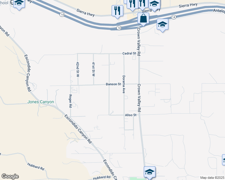 map of restaurants, bars, coffee shops, grocery stores, and more near 32942 Acklins Avenue in Acton