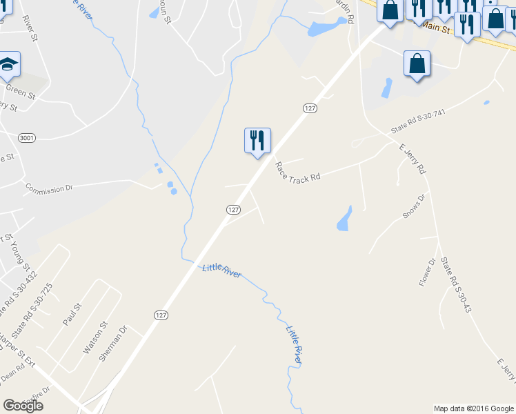 map of restaurants, bars, coffee shops, grocery stores, and more near Vic Scored Drive in Laurens