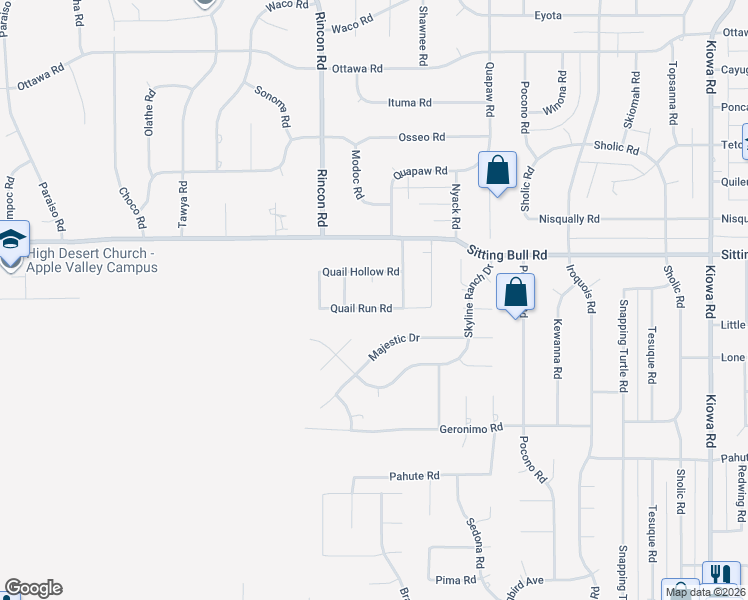 map of restaurants, bars, coffee shops, grocery stores, and more near 20270 Quail Run Road in Apple Valley
