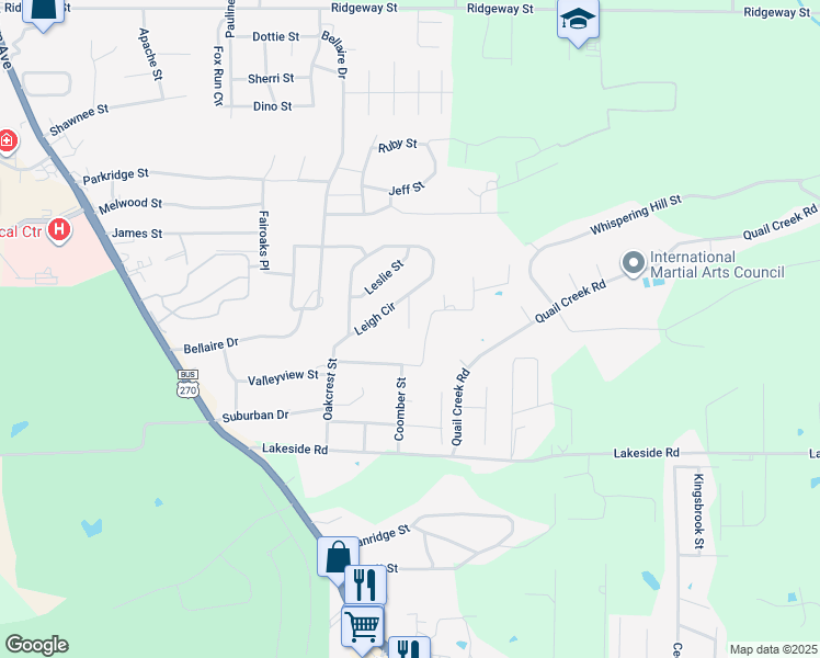 map of restaurants, bars, coffee shops, grocery stores, and more near Hal Court in Hot Springs