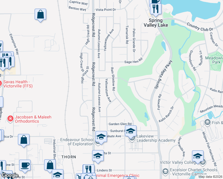 map of restaurants, bars, coffee shops, grocery stores, and more near 12786 Rain Shadow Road in Victorville