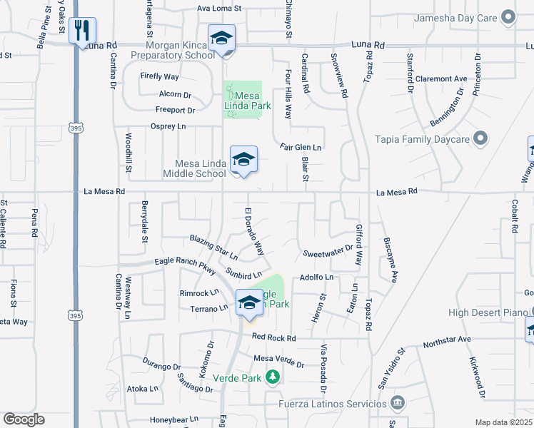 map of restaurants, bars, coffee shops, grocery stores, and more near 12596 Silver Saddle Way in Victorville