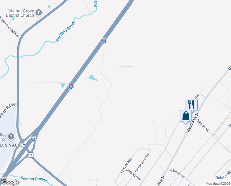 map of restaurants, bars, coffee shops, grocery stores, and more near 4501 Hixon Road Northwest in Fort Payne