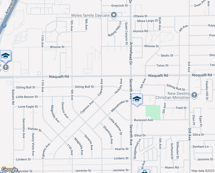 map of restaurants, bars, coffee shops, grocery stores, and more near Sitting Bull Street in Victorville