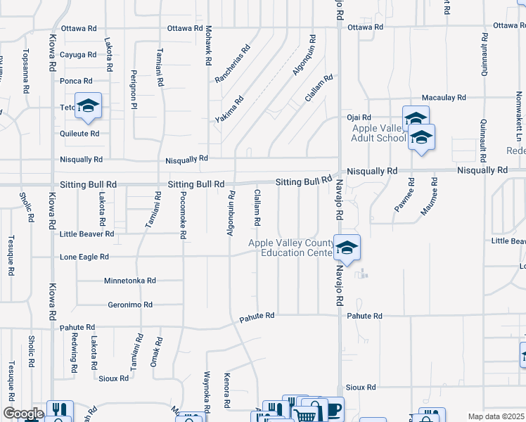 map of restaurants, bars, coffee shops, grocery stores, and more near 12795 Clallam Road in Apple Valley