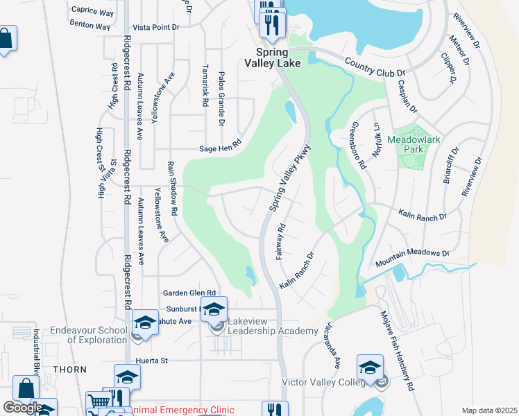 map of restaurants, bars, coffee shops, grocery stores, and more near 12825 Amberwood Lane in Victorville