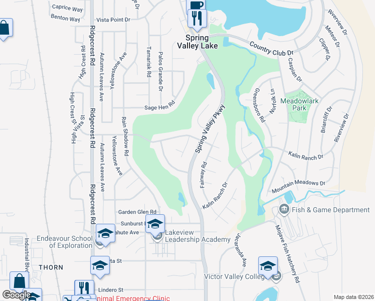 map of restaurants, bars, coffee shops, grocery stores, and more near 12825 Amberwood Lane in Victorville
