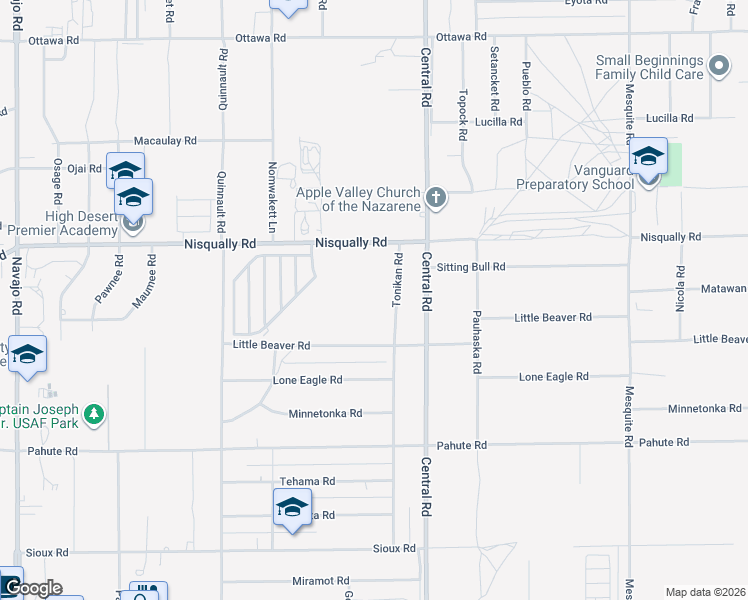 map of restaurants, bars, coffee shops, grocery stores, and more near Nisqually Road in Apple Valley