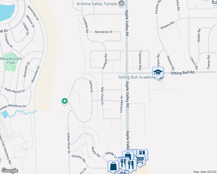 map of restaurants, bars, coffee shops, grocery stores, and more near 19209 San Jacinto Way in Apple Valley