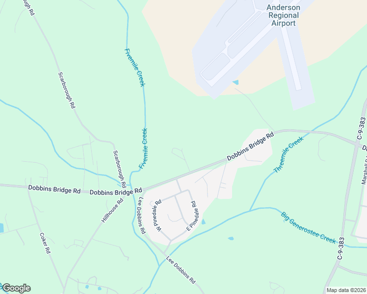 map of restaurants, bars, coffee shops, grocery stores, and more near 3823 Dobbins Bridge Road in Anderson