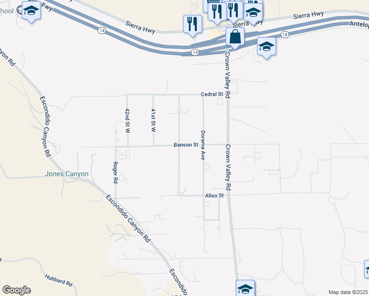 map of restaurants, bars, coffee shops, grocery stores, and more near 32942 Acklins Avenue in Acton