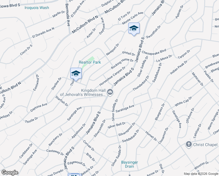 map of restaurants, bars, coffee shops, grocery stores, and more near 3207 Jamaica Boulevard South in Lake Havasu City