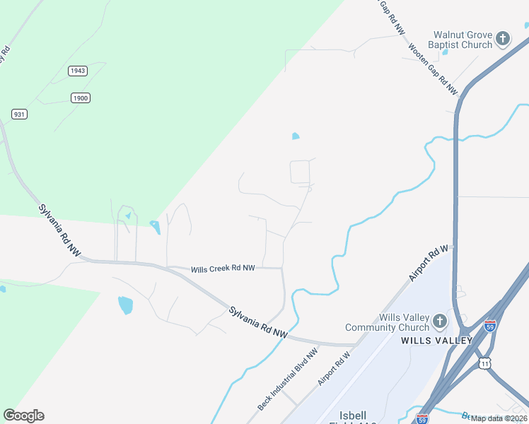 map of restaurants, bars, coffee shops, grocery stores, and more near 2901 Willowbrook Lane Northwest in Fort Payne