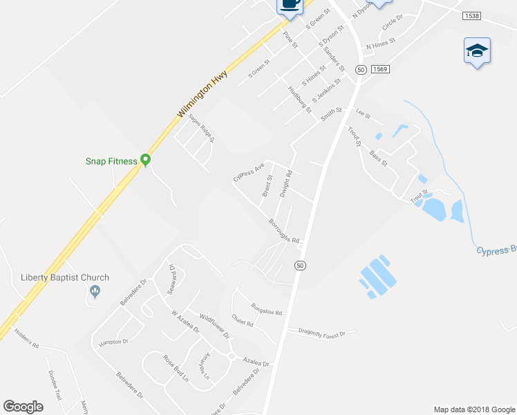 map of restaurants, bars, coffee shops, grocery stores, and more near 206 Brent Street in Holly Ridge