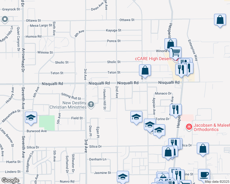 map of restaurants, bars, coffee shops, grocery stores, and more near 12844 2nd Avenue in Victorville
