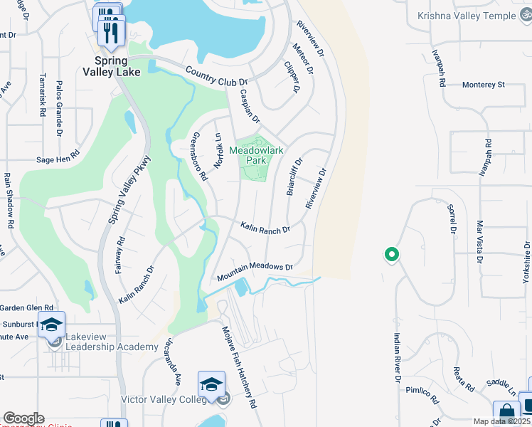 map of restaurants, bars, coffee shops, grocery stores, and more near 12865 Candlewick Lane in Victorville