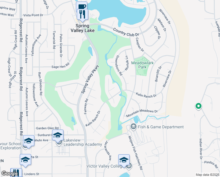 map of restaurants, bars, coffee shops, grocery stores, and more near 12845 Golf Course Drive in Victorville