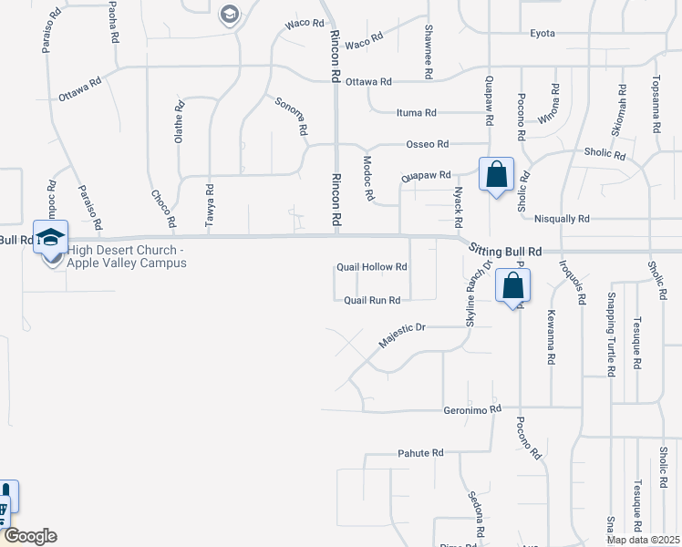 map of restaurants, bars, coffee shops, grocery stores, and more near 20190 Quail Hollow Road in Apple Valley