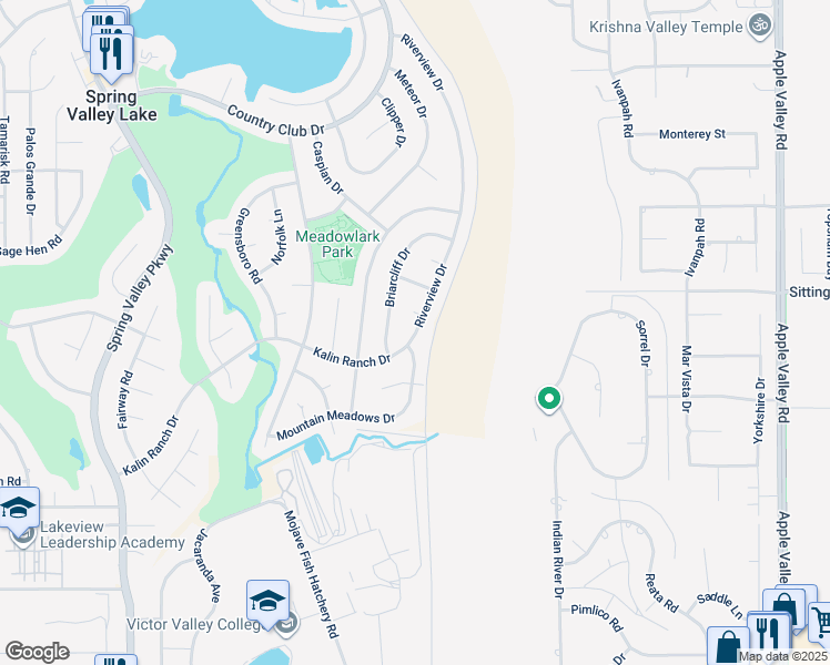 map of restaurants, bars, coffee shops, grocery stores, and more near 12840 Riverview Drive in Victorville