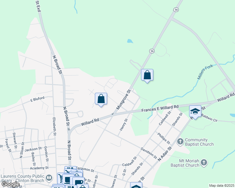 map of restaurants, bars, coffee shops, grocery stores, and more near 801 Musgrove Street in Clinton