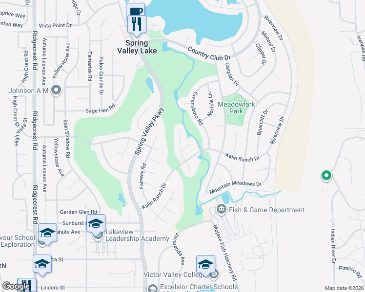 map of restaurants, bars, coffee shops, grocery stores, and more near 12845 Golf Course Drive in Victorville