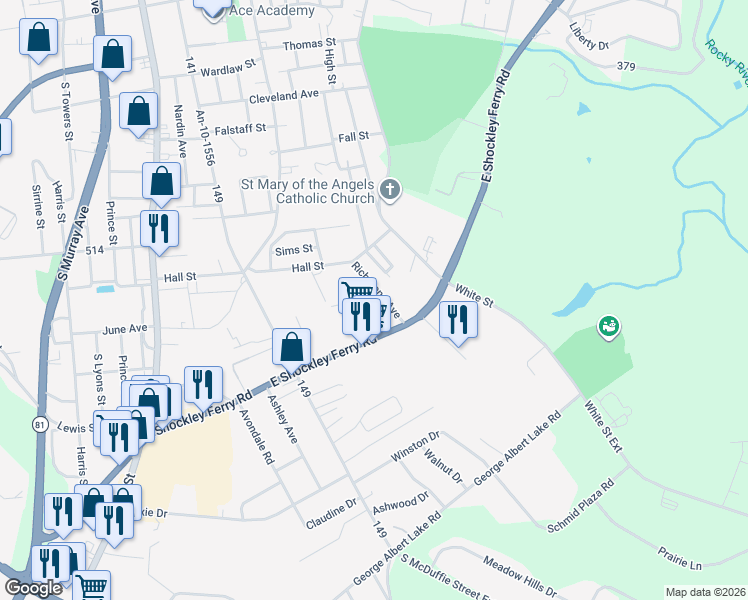 map of restaurants, bars, coffee shops, grocery stores, and more near 332 Sherman Drive in Anderson