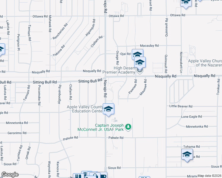 map of restaurants, bars, coffee shops, grocery stores, and more near Navajo Way in Apple Valley