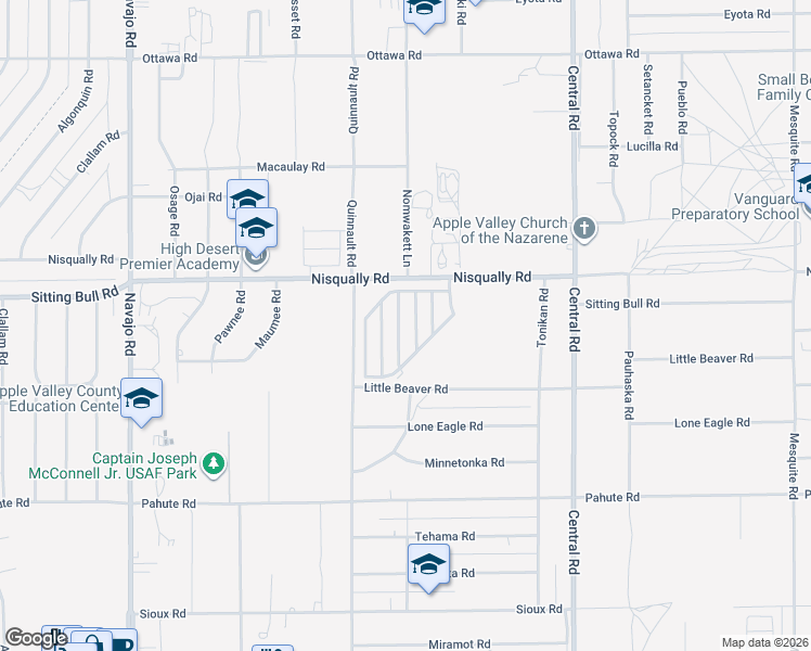 map of restaurants, bars, coffee shops, grocery stores, and more near 22241 Nisqually Road in Apple Valley