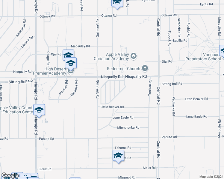 map of restaurants, bars, coffee shops, grocery stores, and more near 22241 Nisqually Road in Apple Valley