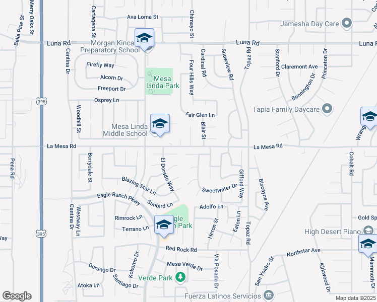 map of restaurants, bars, coffee shops, grocery stores, and more near 12662 Water Lily Lane in Victorville