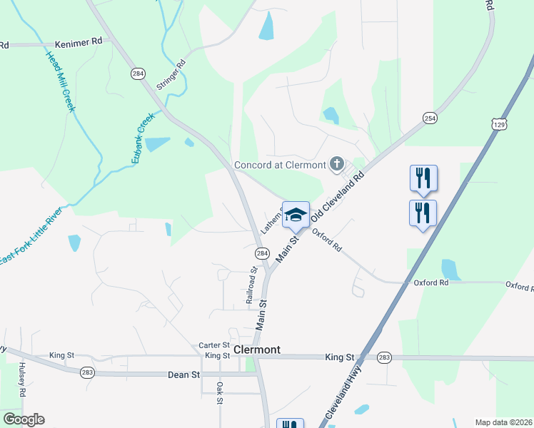 map of restaurants, bars, coffee shops, grocery stores, and more near 6360 Shoal Creek Road in Clermont