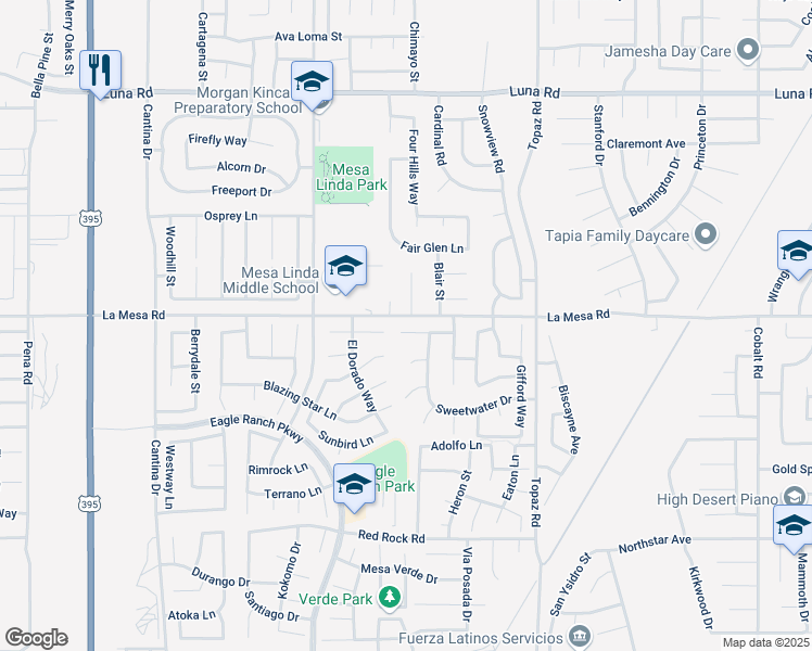 map of restaurants, bars, coffee shops, grocery stores, and more near 12662 Water Lily Lane in Victorville
