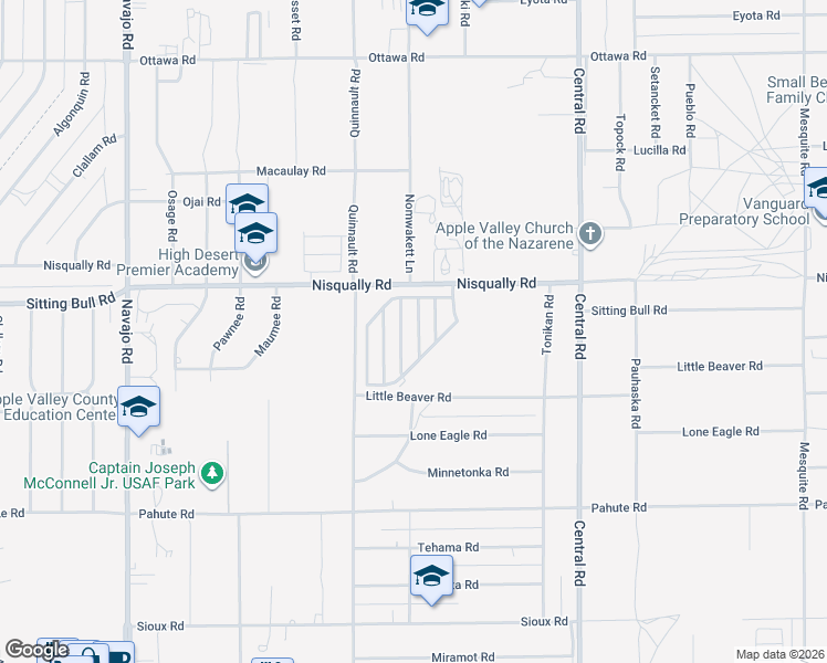 map of restaurants, bars, coffee shops, grocery stores, and more near 22241 Nisqually Road in Apple Valley