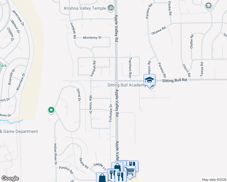 map of restaurants, bars, coffee shops, grocery stores, and more near 12809 Yorkshire Drive in Apple Valley