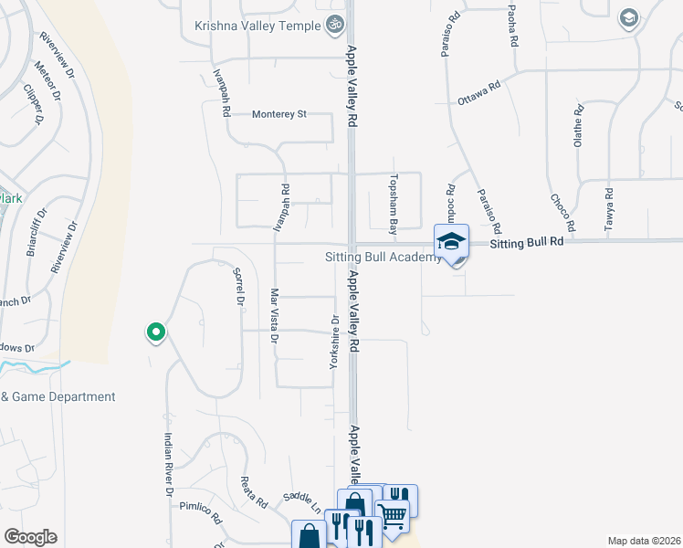 map of restaurants, bars, coffee shops, grocery stores, and more near 12809 Yorkshire Drive in Apple Valley