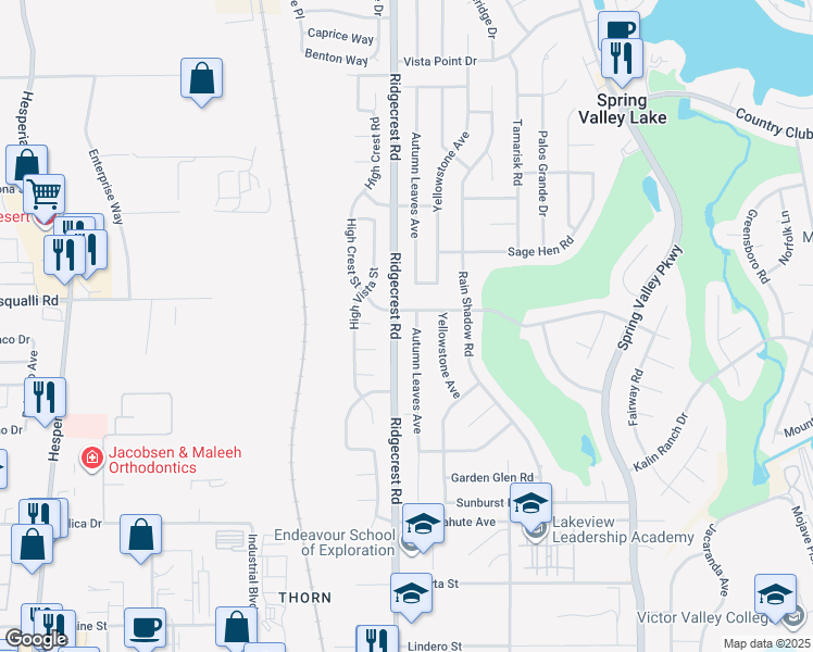 map of restaurants, bars, coffee shops, grocery stores, and more near 12848 Autumn Leaves Avenue in Victorville