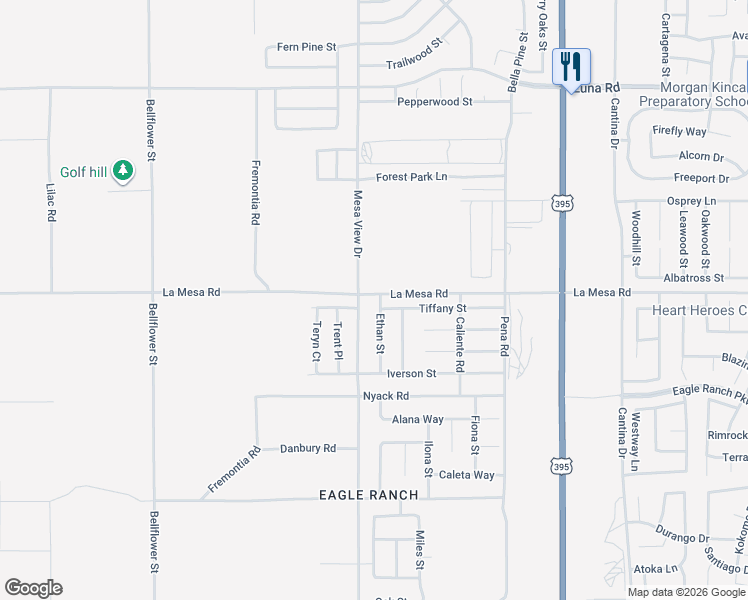 map of restaurants, bars, coffee shops, grocery stores, and more near 12894 Ethan Street in Victorville