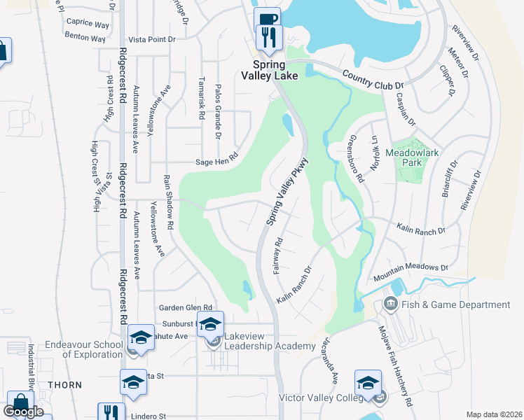 map of restaurants, bars, coffee shops, grocery stores, and more near 12865 Amberwood Lane in Victorville