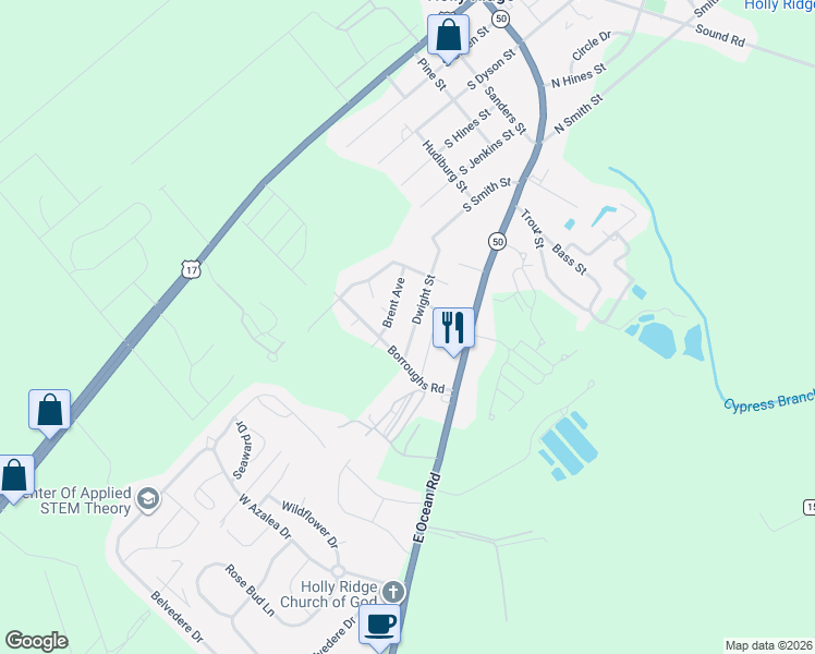 map of restaurants, bars, coffee shops, grocery stores, and more near 149 Dwight Road in Surf City