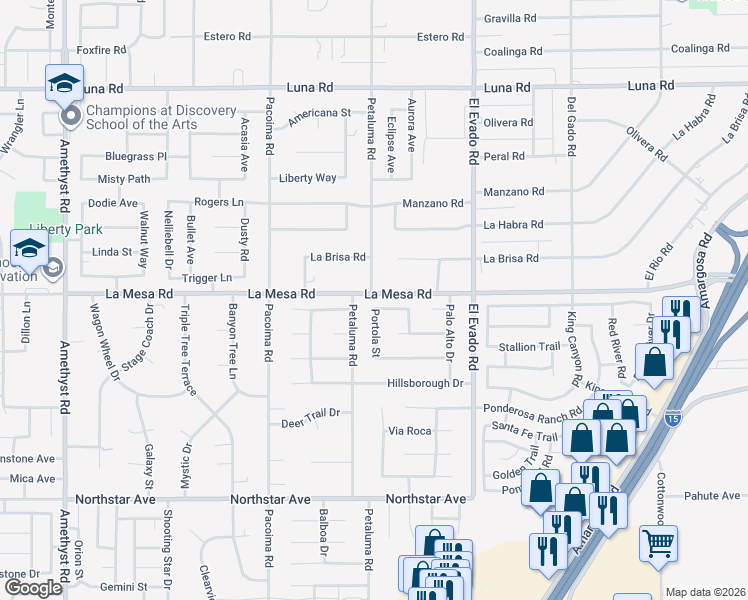 map of restaurants, bars, coffee shops, grocery stores, and more near 14304 Encanto Drive in Victorville
