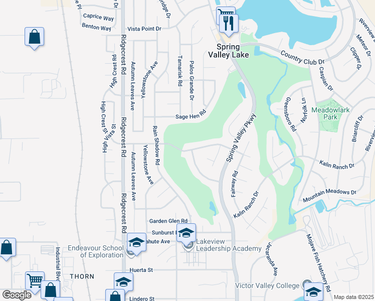map of restaurants, bars, coffee shops, grocery stores, and more near 17944 Pebble Beach Drive in Victorville